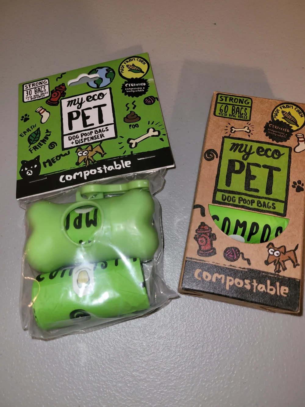Compostable Dog Poop Bags & Bone Dispenser - Light Green